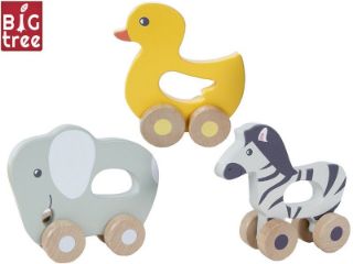 Obrázek z Zvířátka dřevěná na kolečkách 11-13cm 3dr 